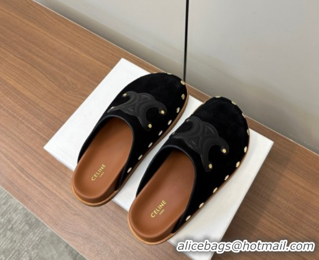 Good Quality Celine Pitea Clog Mules in Suede and Studs Black 0428108
