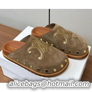 est Grade Celine Pitea Clog Mules in Suede and Studs Grey 0428110