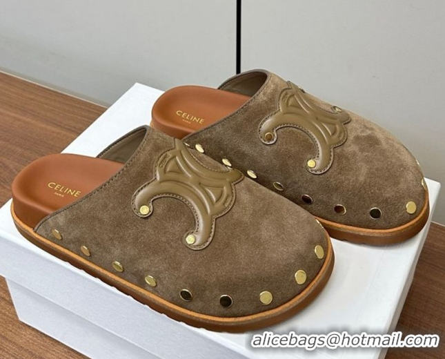 est Grade Celine Pitea Clog Mules in Suede and Studs Grey 0428110