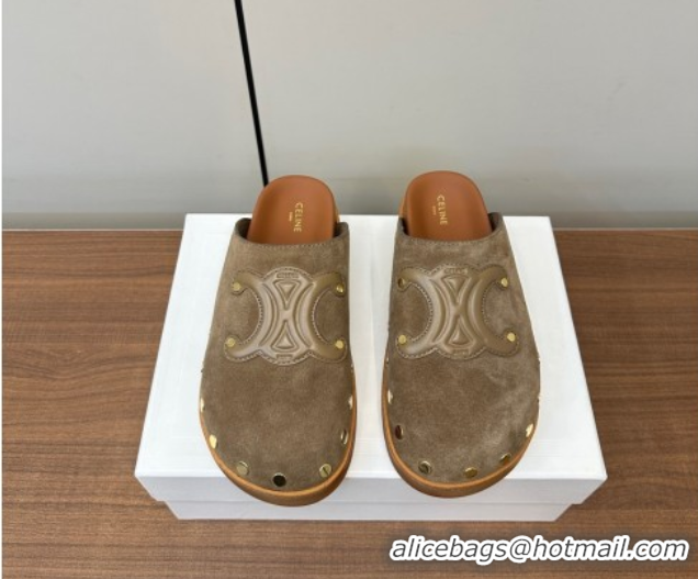 est Grade Celine Pitea Clog Mules in Suede and Studs Grey 0428110