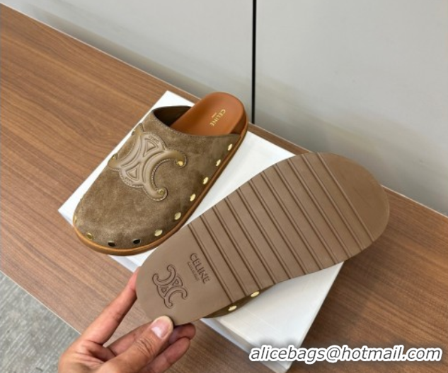 est Grade Celine Pitea Clog Mules in Suede and Studs Grey 0428110