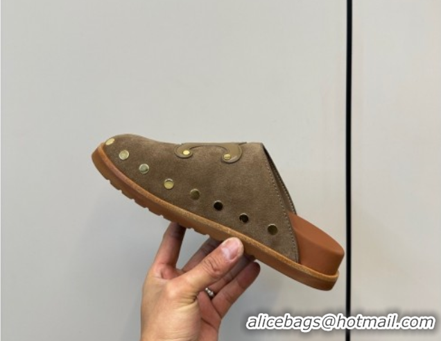 est Grade Celine Pitea Clog Mules in Suede and Studs Grey 0428110