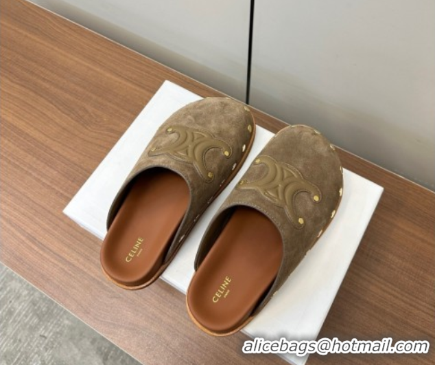 est Grade Celine Pitea Clog Mules in Suede and Studs Grey 0428110