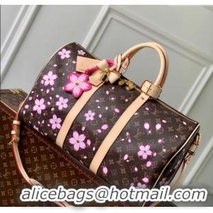 Good Product Louis Vuitton LV x TM Keepall Bandouliere 45 travel bag in Sakura Monogram Canvas with Cherry Blossom M1375