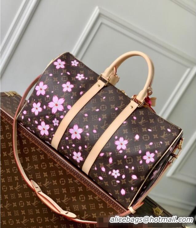 Good Product Louis Vuitton LV x TM Keepall Bandouliere 45 travel bag in Sakura Monogram Canvas with Cherry Blossom M1375