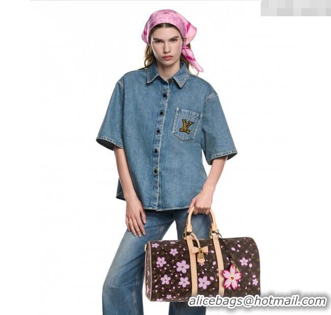 Good Product Louis Vuitton LV x TM Keepall Bandouliere 45 travel bag in Sakura Monogram Canvas with Cherry Blossom M1375