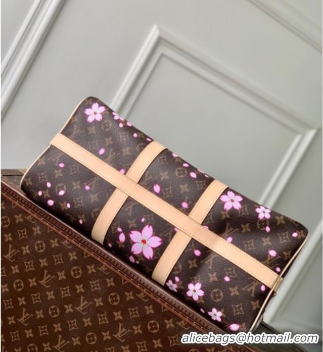 Good Product Louis Vuitton LV x TM Keepall Bandouliere 45 travel bag in Sakura Monogram Canvas with Cherry Blossom M1375