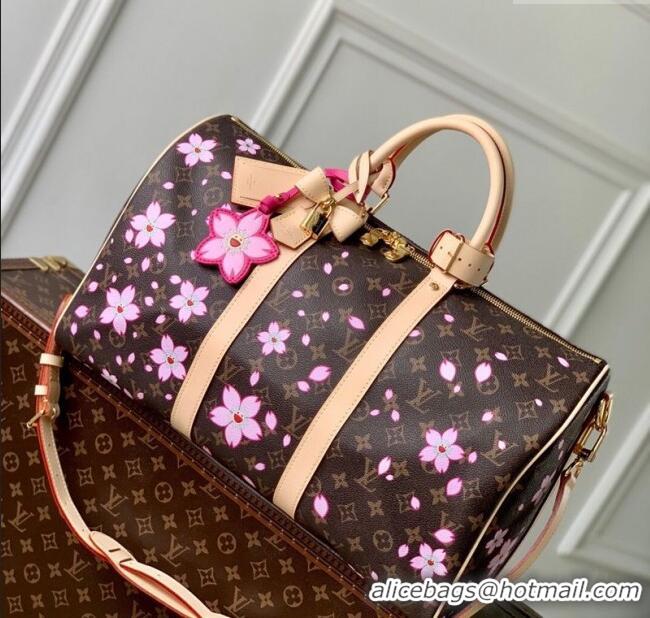 Good Product Louis Vuitton LV x TM Keepall Bandouliere 45 travel bag in Sakura Monogram Canvas with Cherry Blossom M1375