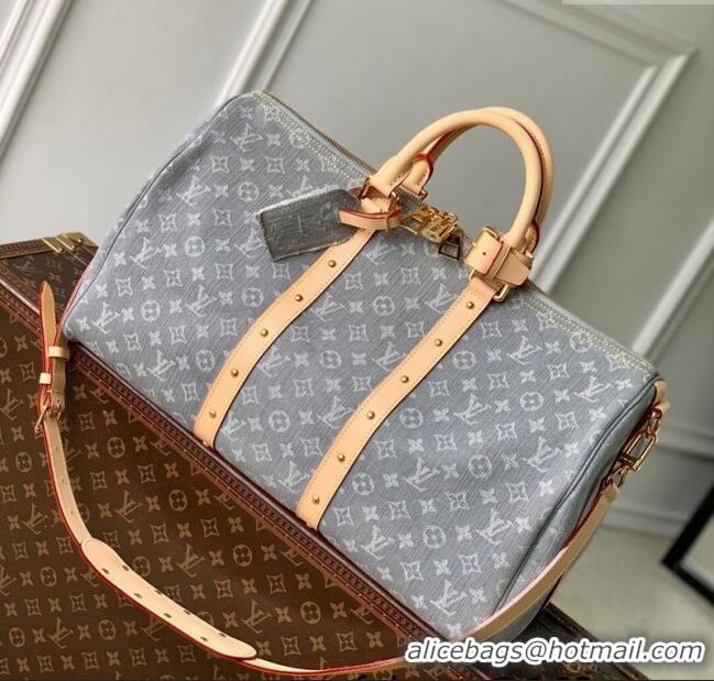 Top Quality Louis Vuitton Keepall Bandouliere 45 travel bag in Cloudy Grey Certified Organic Cotton M13748 2025