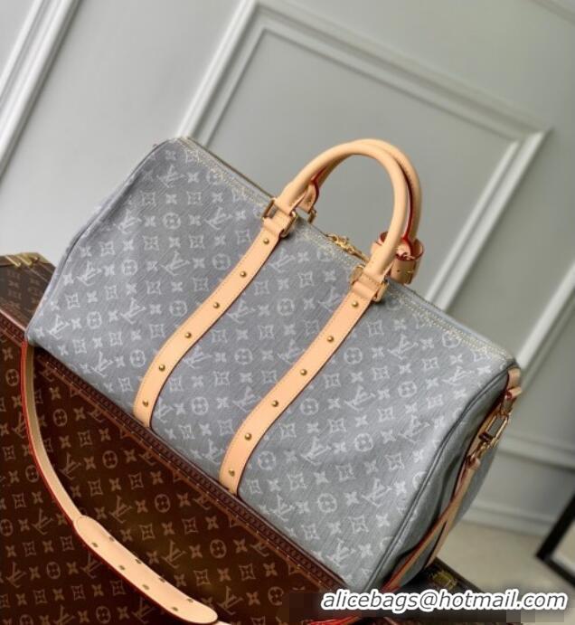 Top Quality Louis Vuitton Keepall Bandouliere 45 travel bag in Cloudy Grey Certified Organic Cotton M13748 2025