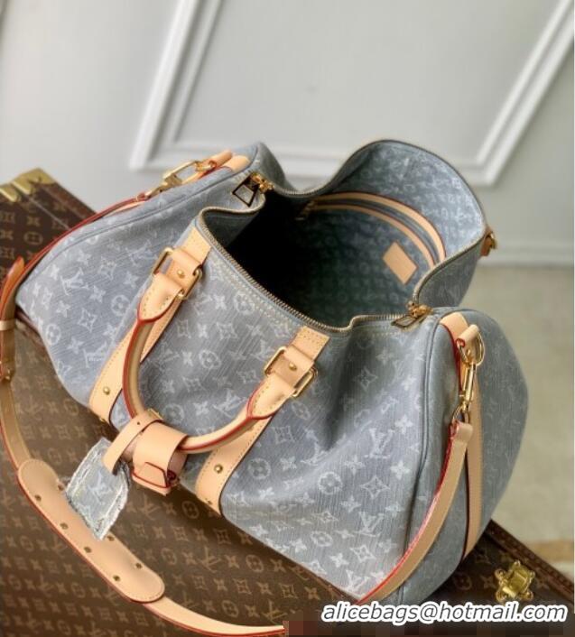 Top Quality Louis Vuitton Keepall Bandouliere 45 travel bag in Cloudy Grey Certified Organic Cotton M13748 2025