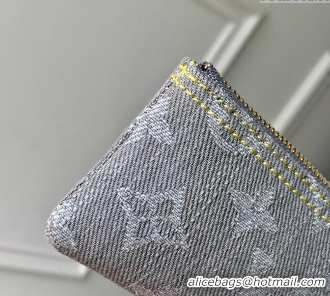 Best Price Louis Vuitton Key Pouch in Cloudy Grey Certified Organic Cotton Denim Washed Grey M13208 2025