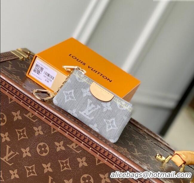 Best Price Louis Vuitton Key Pouch in Cloudy Grey Certified Organic Cotton Denim Washed Grey M13208 2025