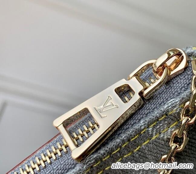 Best Price Louis Vuitton Key Pouch in Cloudy Grey Certified Organic Cotton Denim Washed Grey M13208 2025