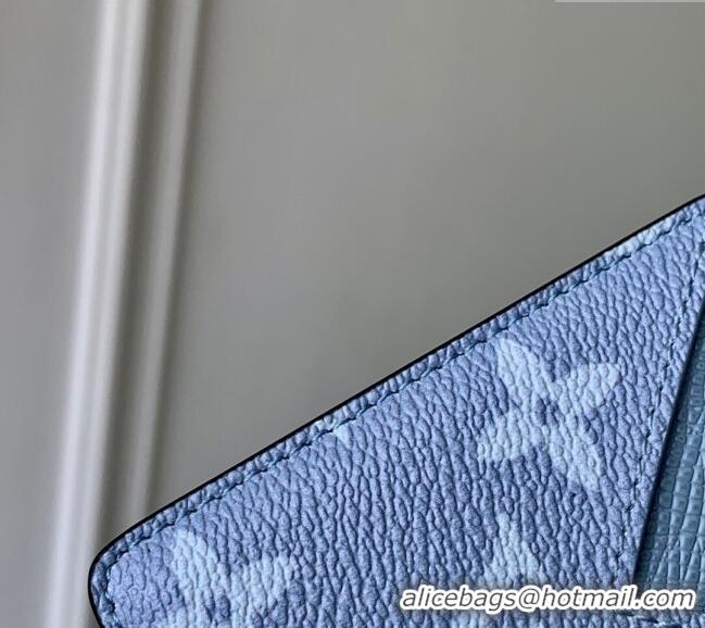 Top Grade Louis Vuitton Porte-Cartes Magnet Card Holder in Monogram Canvas and Leather M14119 Sky Blue 2025