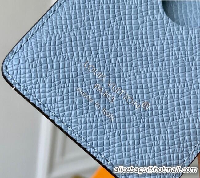 Top Grade Louis Vuitton Porte-Cartes Magnet Card Holder in Monogram Canvas and Leather M14119 Sky Blue 2025