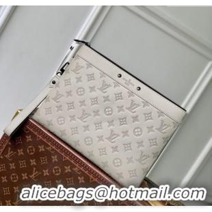 Best Price Louis Vuitton Mens Pochette To-Go Pouch in Sand Grey Monogram Shadow Leather M14914 2025