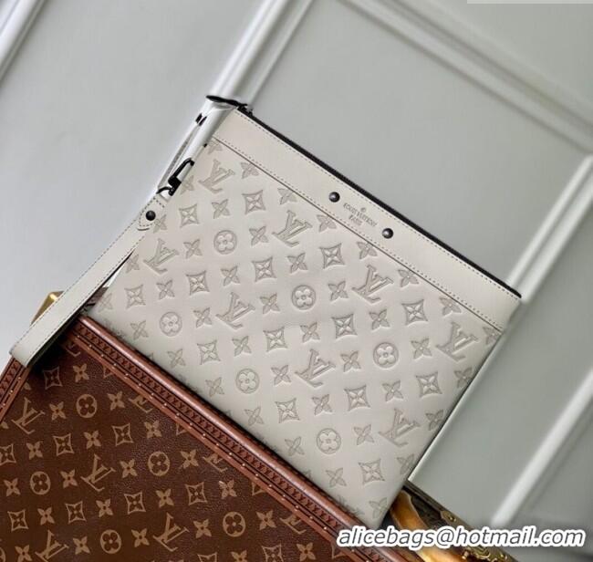 Best Price Louis Vuitton Mens Pochette To-Go Pouch in Sand Grey Monogram Shadow Leather M14914 2025