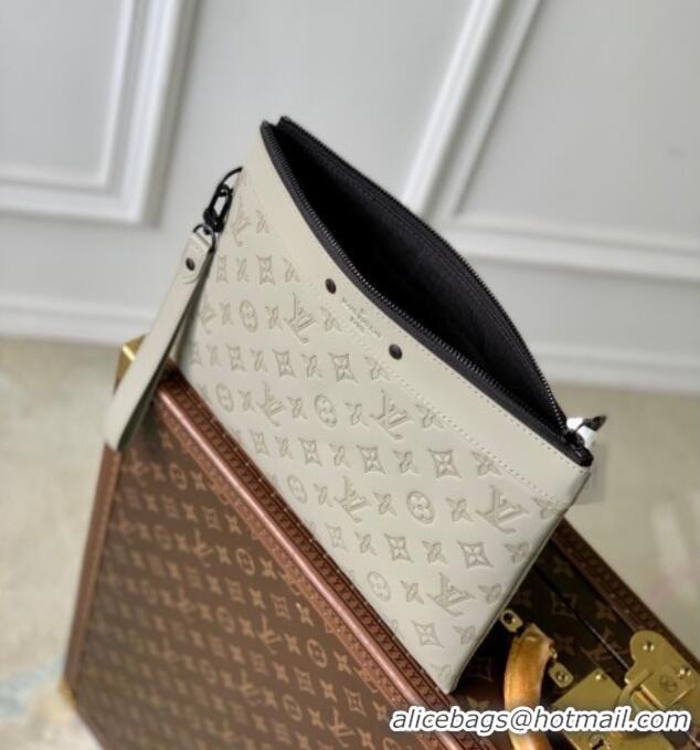 Best Price Louis Vuitton Mens Pochette To-Go Pouch in Sand Grey Monogram Shadow Leather M14914 2025
