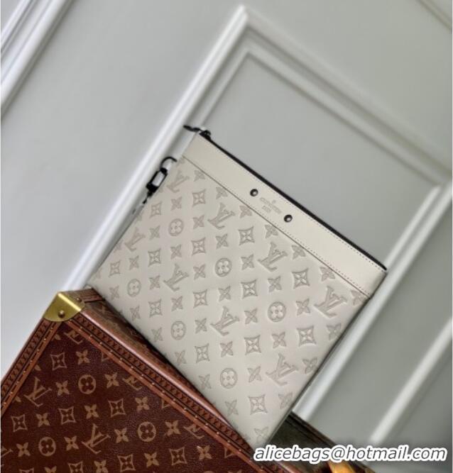 Best Price Louis Vuitton Mens Pochette To-Go Pouch in Sand Grey Monogram Shadow Leather M14914 2025