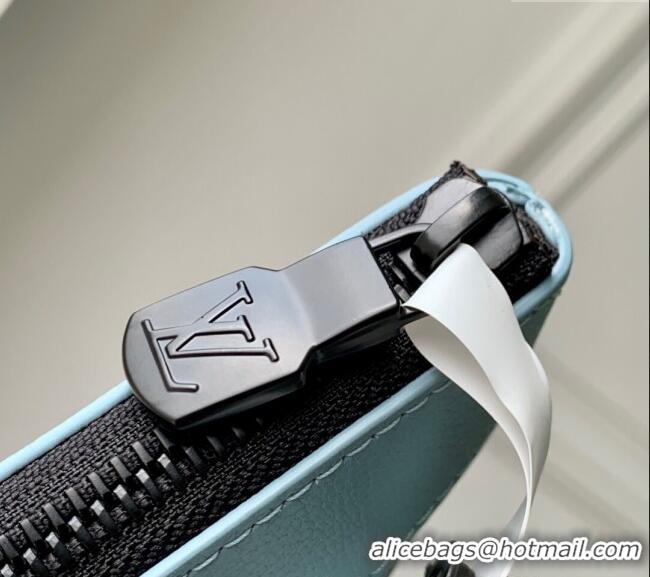 Good Taste Louis Vuitton Mens Pochette To-Go Pouch in Sand Grey Monogram Shadow Leather M14914 Sky Blue 2025