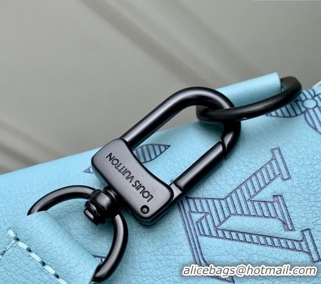 Good Taste Louis Vuitton Mens Pochette To-Go Pouch in Sand Grey Monogram Shadow Leather M14914 Sky Blue 2025
