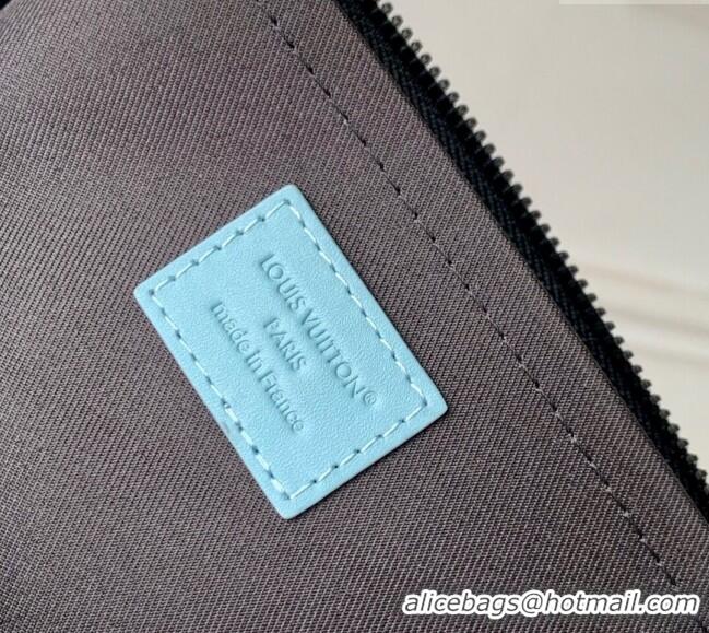 Good Taste Louis Vuitton Mens Pochette To-Go Pouch in Sand Grey Monogram Shadow Leather M14914 Sky Blue 2025