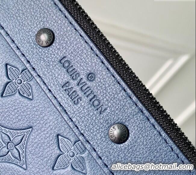 Reasonable Price Louis Vuitton Mens Pochette To-Go Pouch in Sand Grey Monogram Shadow Leather M14914 Navy Blue 2025
