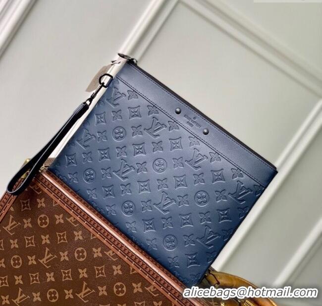 Reasonable Price Louis Vuitton Mens Pochette To-Go Pouch in Sand Grey Monogram Shadow Leather M14914 Navy Blue 2025