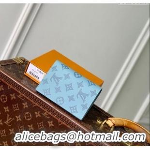 Top Grade Louis Vuitton Passport Cover in Sky Blue Monogram Shadow Leather M14798 2025
