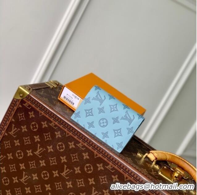 Top Grade Louis Vuitton Passport Cover in Sky Blue Monogram Shadow Leather M14798 2025