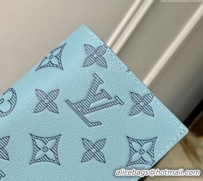 Top Grade Louis Vuitton Passport Cover in Sky Blue Monogram Shadow Leather M14798 2025
