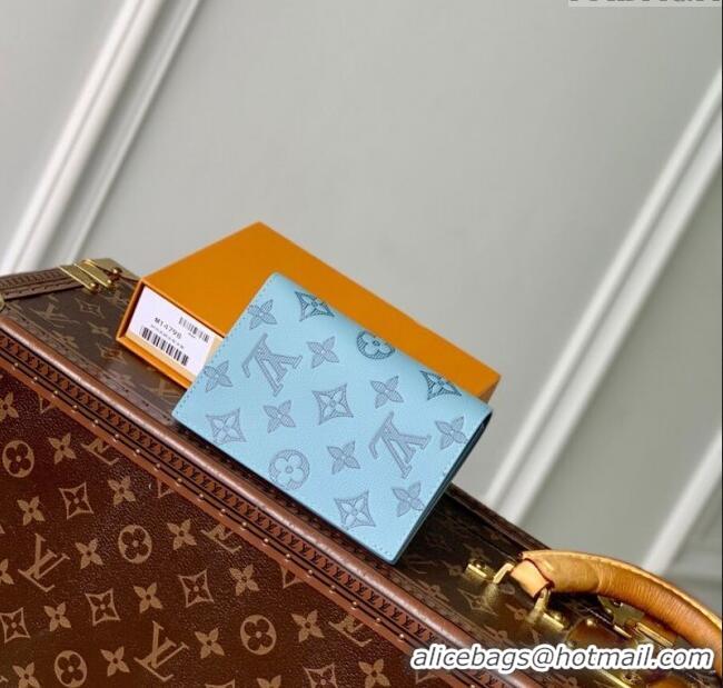 Top Grade Louis Vuitton Passport Cover in Sky Blue Monogram Shadow Leather M14798 2025