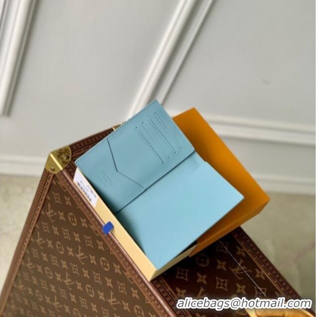Top Grade Louis Vuitton Passport Cover in Sky Blue Monogram Shadow Leather M14798 2025