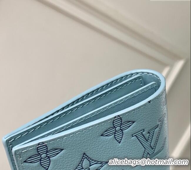 Top Grade Louis Vuitton Passport Cover in Sky Blue Monogram Shadow Leather M14798 2025