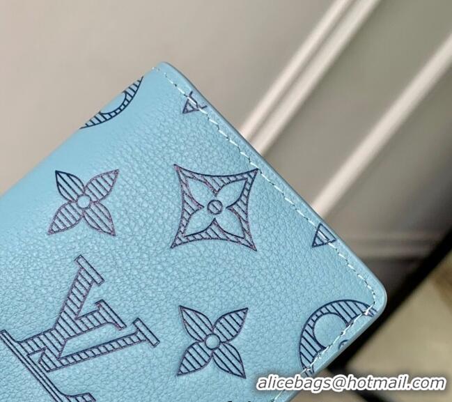 Grade Quality Louis Vuitton Pocket Organizer Wallet in Sky Blue Monogram Shadow Leather M14861 2025