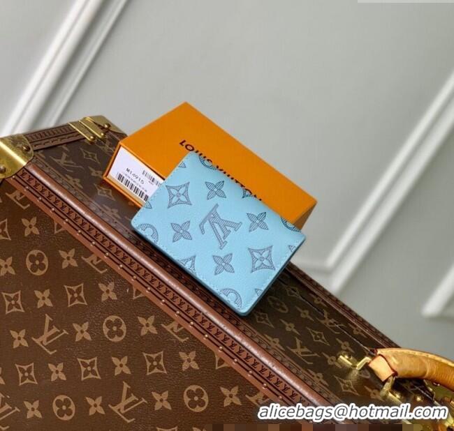 Grade Quality Louis Vuitton Pocket Organizer Wallet in Sky Blue Monogram Shadow Leather M14861 2025
