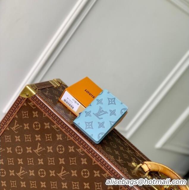 Grade Quality Louis Vuitton Pocket Organizer Wallet in Sky Blue Monogram Shadow Leather M14861 2025