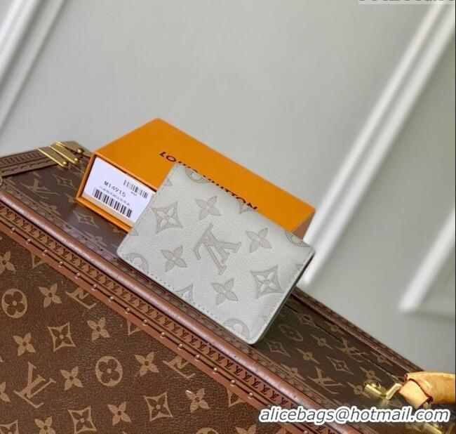 Top Grade Louis Vuitton Pocket Organizer Wallet in Sand Grey Monogram Shadow Leather M14915 2025