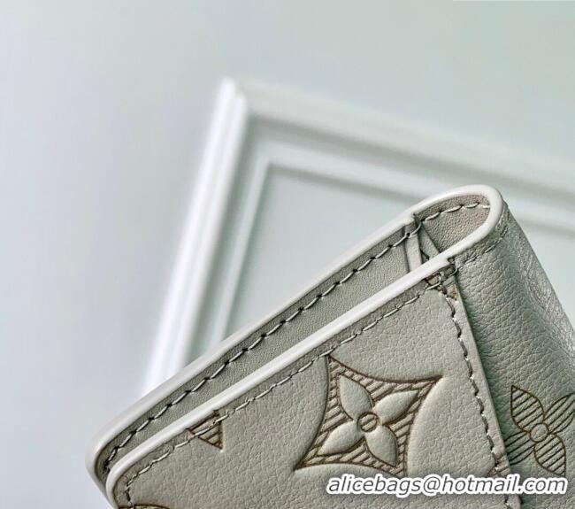 Top Grade Louis Vuitton Pocket Organizer Wallet in Sand Grey Monogram Shadow Leather M14915 2025