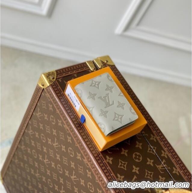 Top Grade Louis Vuitton Pocket Organizer Wallet in Sand Grey Monogram Shadow Leather M14915 2025