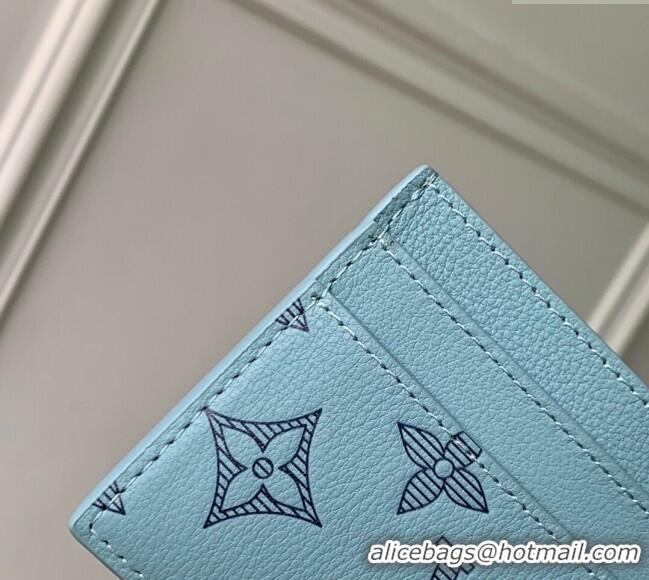 Promotional Louis Vuitton Double Card Holder in Sky Blue Monogram Shadow Leather M14791 2025