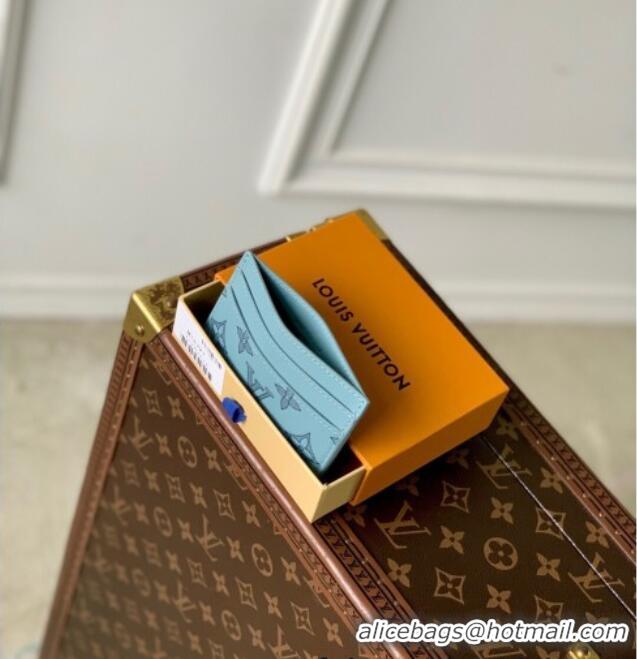 Promotional Louis Vuitton Double Card Holder in Sky Blue Monogram Shadow Leather M14791 2025