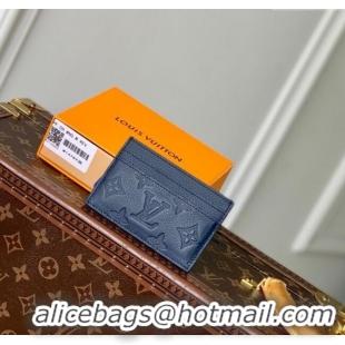 Luxury Cheap Louis Vuitton Double Card Holder in Navy Blue Monogram Shadow Leather M14789 2025
