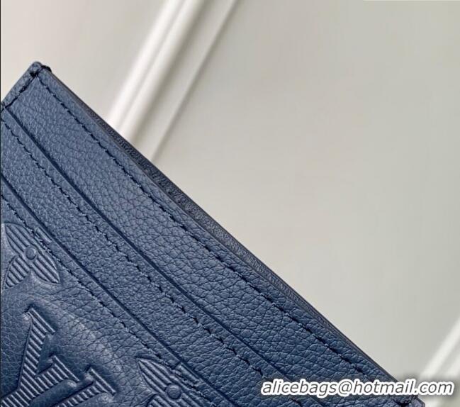 Luxury Cheap Louis Vuitton Double Card Holder in Navy Blue Monogram Shadow Leather M14789 2025