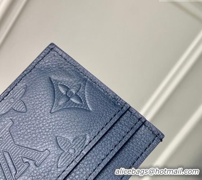 Luxury Cheap Louis Vuitton Double Card Holder in Navy Blue Monogram Shadow Leather M14789 2025