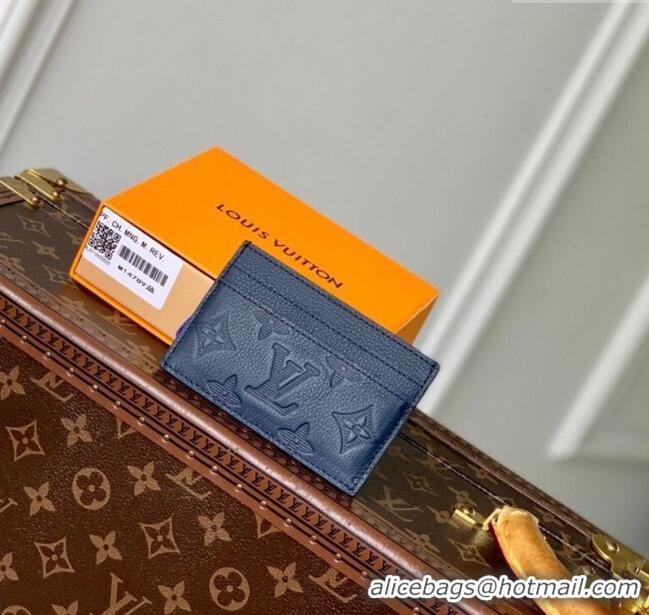 Luxury Cheap Louis Vuitton Double Card Holder in Navy Blue Monogram Shadow Leather M14789 2025