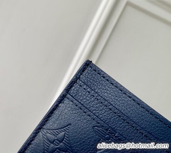 Luxury Cheap Louis Vuitton Double Card Holder in Navy Blue Monogram Shadow Leather M14789 2025