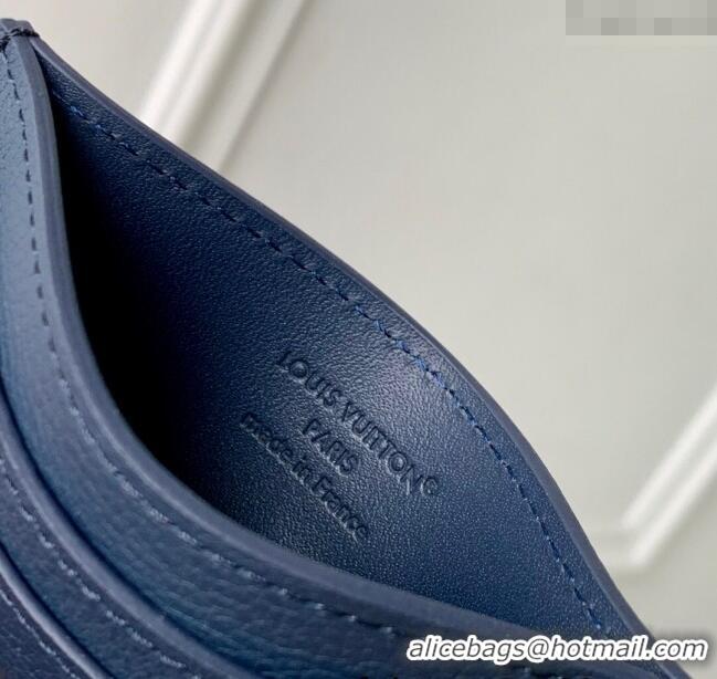 Luxury Cheap Louis Vuitton Double Card Holder in Navy Blue Monogram Shadow Leather M14789 2025