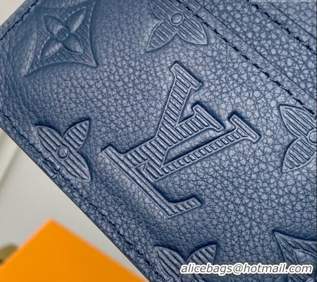 Luxury Cheap Louis Vuitton Double Card Holder in Navy Blue Monogram Shadow Leather M14789 2025